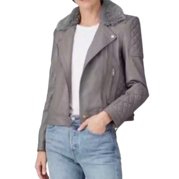 Samantha Sipos Genuine Lamb Leather Moto Jacket Dove Gray Size XS #912 - Picture 1 of 13
